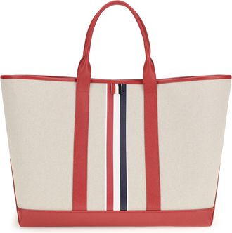 Thom Browne Mens Canvas Tote Bag Red Cotton Shoulder