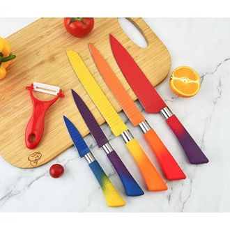 Trade Shop Trade Shop - Conjunto De 6pcs Cuchillos De Colores Con Cuchilla En Alivio Mango Antideslizante Utensilios De Cocina