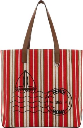 Fendi Shopping Bag M Canvas Strepen - Heren - Shoppers - Rood - ONE Size - Tassen