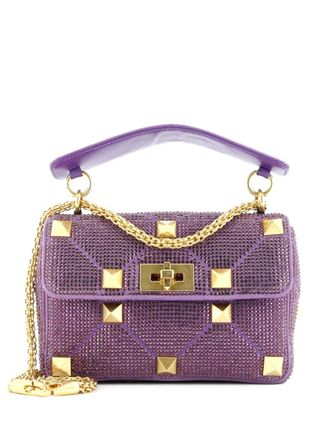 Valentino Garavani Roman Stud Flap Bag Embellished Suede Medium shoulder bag - Viola