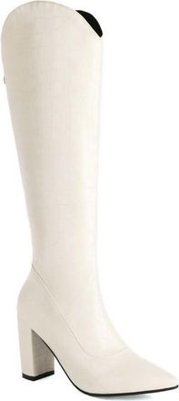 Generic Womens Winter Knee High Boots with Back Zipper Fashion Plaid Pattern Wide Calf Casual Office Party Dress Shoes (7.5,Beige)