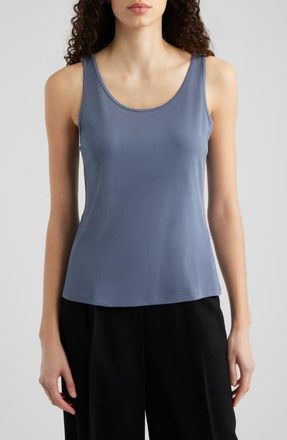 Eileen Fisher Slim Fit Scoop Neck Silk Tank in Flint at Nordstrom, Size Xx-Small