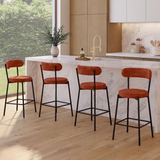 IDMarket Lote De 4 Taburetes De Bar Miki Con Respaldo Curvo De Tejido De Chenilla En Color Terracota Y Patas De Metal Negro