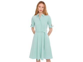 Calvin Klein Scuba Crepe Short Sleeve Self Tie Shirt Dress Womens Dress Seaspray : 10