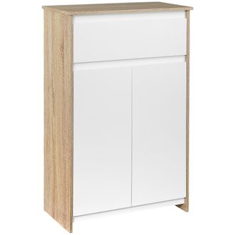 Kleankin Mueble De Ba&ntilde;o, Armario De Almacenamiento, Caj&oacute;n Y Armario De Doble Puerta, 60x30x90cm, Blanco Y Efecto Madera Natural