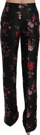 Dolce & Gabbana Womens Floral-Embroidered Trousers Black Polyester Silk Nylon