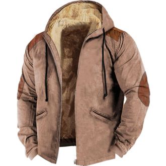 Generic Mens Lined Winter Jacket - Fashion Mens Coat Regular Fit Fleece Jacket Vintage Patchwork Casual Jacket Warm Comfortable Outdoor Jacket Casual Jacket H