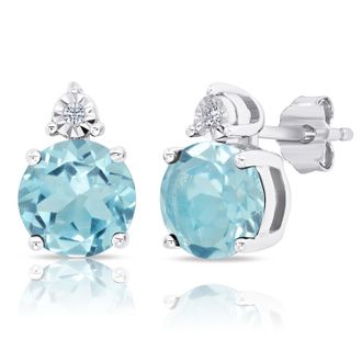 MAX + STONE Sterling Silver 7mm Round Gemstone and Diamond Accent Stud Earrings