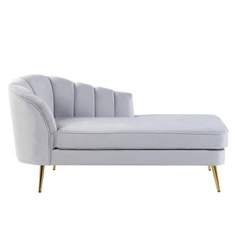 Beliani Chaise Longue De Terciopelo Gris Claro Dorado Izquierdo Patas De Metal Glamour Allier
