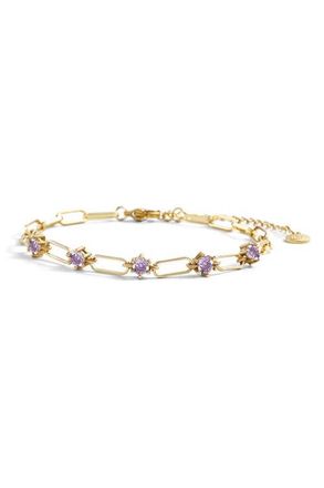 Mint & Lily Paperclip Bracelet with Gemstone Accents in June Alexandrite /7.5 at Nordstrom