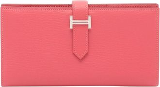 Herm&egrave;s Pink Chevre Leather Long Wallet (Bi-Fold) (Pre-Owned)