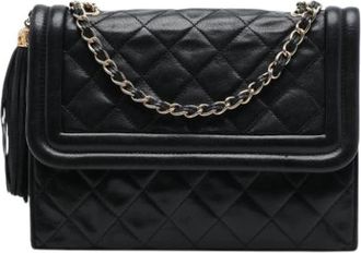 Chanel Pre-owned Vintage Quilted Lambskin Crossbody - Dames - Vintage Schoudertas - Zwart - ONE Size - Leer - Vintage