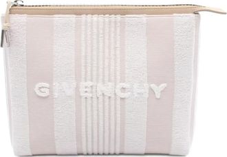 Givenchy 2010s logo striped clutch bag - women - Fabric/Calf Leather - One Size - Neutrals