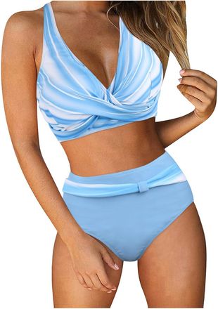Generic Womens High Waisted Bikini Set Retro Ruched Two Piece Swimsuit Push Up Padded Bathing Suit Tummy Control Vintage Print Bikini Summer Beachwear Fashion