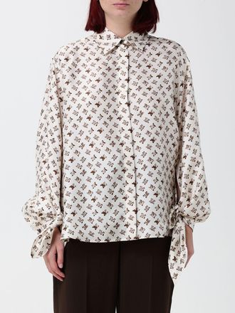 Max Mara Camicia in pura seta con stampa monogram e colletto francese