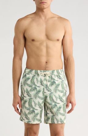 Nordstrom 7-Inch Volley Swim Shorts in White Bone Floating Fronds at Nordstrom, Size Xx-Large