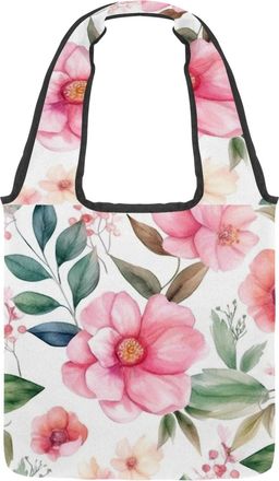 Generic Floral with Leaves Reversible Canvas Shoulder Tote - Double-Sided Print, 12oz Cotton, 27cm Drop, Fold-Flat Bag for Travel, Shopping, Street Outings