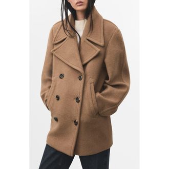 Mango Manteco Double Breasted Wool Blend Coat in Medium Brown at Nordstrom Rack