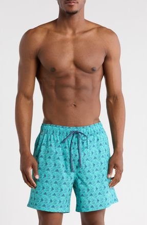 Rainforest Palm Grid Swim Trunks in Blue Turq Combo at Nordstrom Rack, Size X-Large