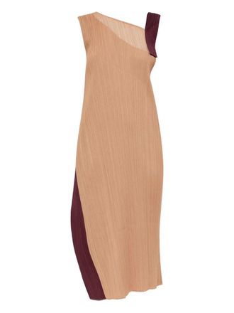 Pleats Please Issey Miyake pleated asymmetric dress - women - Polyester - 5 - Orange