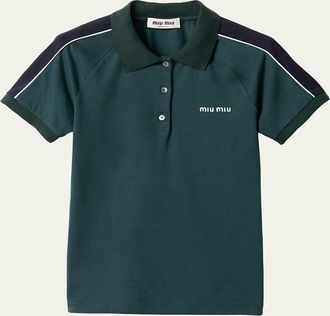 Miu Miu Embroidered Logo Cotton Jersey Polo Shirt