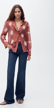 Mango Camicia lyocell ricamo rosso mattone - Donna - XS - MANGO