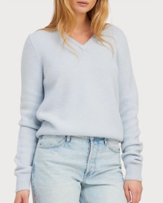 SPRWMN V Neck Cashmere Sweater In Baby Blue