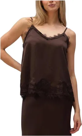 Object Object, Tops, Dames, Bruin, XS, Polyester, Objnaline REG Slip Lace TOP