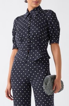 L.k. Bennett Elsie Dot Crop Shirt in Navy Ivory at Nordstrom Rack, Size 10 Us / 14 Uk