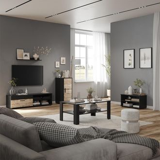 Vicco Conjunto De Sal&oacute;n Berno, Negro/roble Arena, Juego De 4 Piezas, Vicco