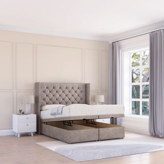 Sloomy Dior Plush Fabric Ottoman Bed End Opening With Sprung Memory Mattress & 54 Inch Floorstanding Headboard With Wings | Size: Small Single
