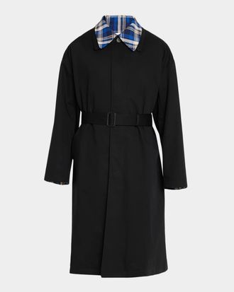 Givenchy Men & apos;s Plaid-Tipped Belted Trench Coat