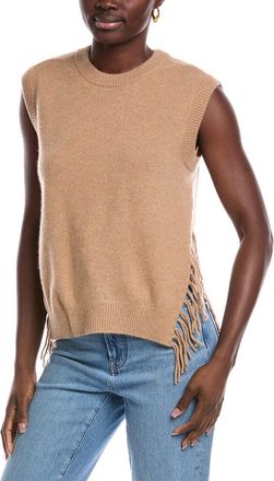 Minnie Rose Side Fringe Cashmere Sweater Vest