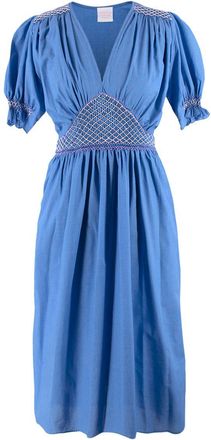 Loretta Caponi Blue Marina Smocked Voile Dress Size XS