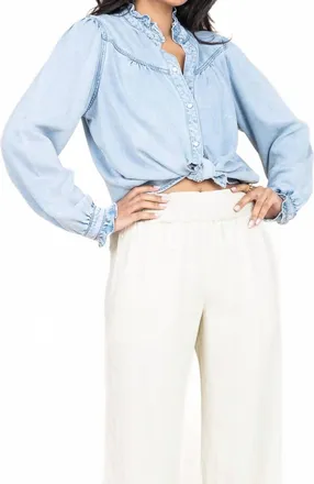 Suncoo Lorena Denim Blouse In Bleu Jeans