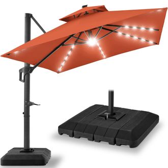 Best Choice Products 10x10ft 2-Tier Square Outdoor Solar LED Cantilever Patio Umbrella w/ Base Included