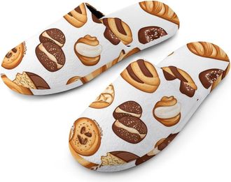 Generic Breads And Pastries Warm Mens Slippers Slip On Soft Fleece House Shoes Winter Indoor Outdoor