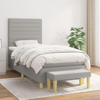 vidaXL Vidaxl - Cama Box Spring Con Colch&oacute;n Tela Gris Claro 100x200 Cm