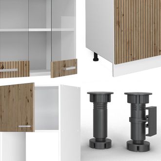 Vicco Mueble De Cocina R-line, Roble Artesanal/blanco, 300 Cm Con Armario Alto, Sin Encimera