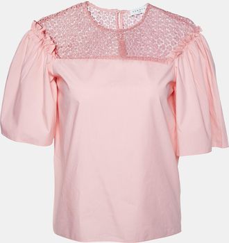 Sandro Pink Cotton Lace Trimmed Blouse