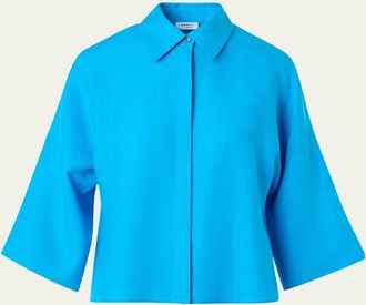 Akris 3/4-Sleeve Linen Cropped Blouse