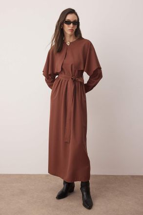 Trendyol Modest Dames Bruin Effen Maxi Lang Casual A-lijn Modest Jurken
