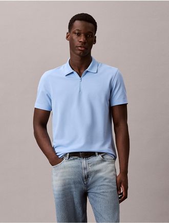 Calvin Klein Mens Tech Pique Zip Polo Shirt - Bright Blue - 2XL