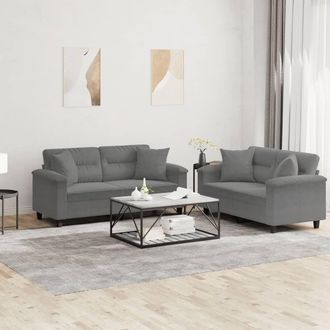vidaXL Vidaxl - Juego De Sof&aacute;s Con Cojines 2 Piezas Tela Microfibra Gris Oscuro