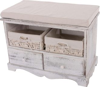 Hhg Nunca Usado] Cajonera Banco Con 2 Cestas 42x62x33cm, Aspecto Shabby, Vintage, Blanco