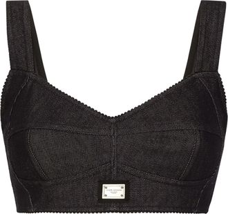 Dolce & Gabbana logo-tag denim corset top - women - Cotton/Polyamide/Spandex/Elastane/Spandex/Elastane/Polyamide/Silk - 36 - Black