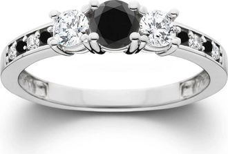 Pompeii3 1 1/4CT Black & White Diamond Engagement 3-Stone Ring 10K White Gold Size Selectable