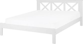 Beliani Beliani - Cama doble de madera blanca 180 x 200 cm con cabecero decorativo diseño rústico Tannay