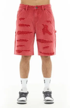 Cult of Individuality Grunge Carpenter Denim Shorts in Red Canvas at Nordstrom, Size 34