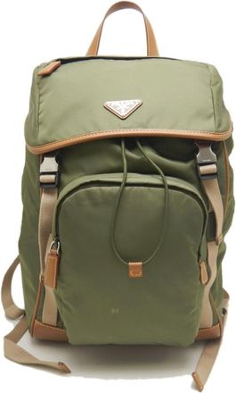 Prada Khaki Nylon Leather Backpack (Pre-Owned)